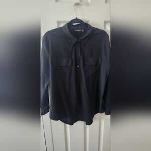 APT 9 Women's Collared L/S Patch Pocket Blouse- Black